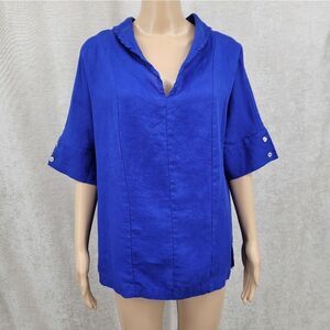 Lintico Linen Women's Blue V-Neck Top